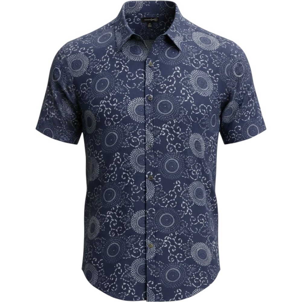 NWT Treasure & Bond Button Up Mens XXL Blue Linen Medallion Batik Shirt S/S